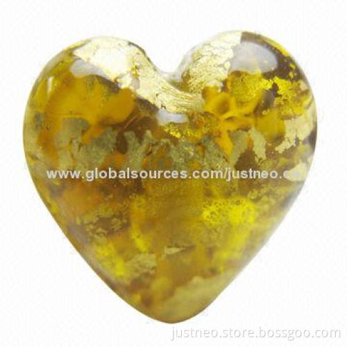 Gold and silver foil lined heart-shaped lampwork glass beads